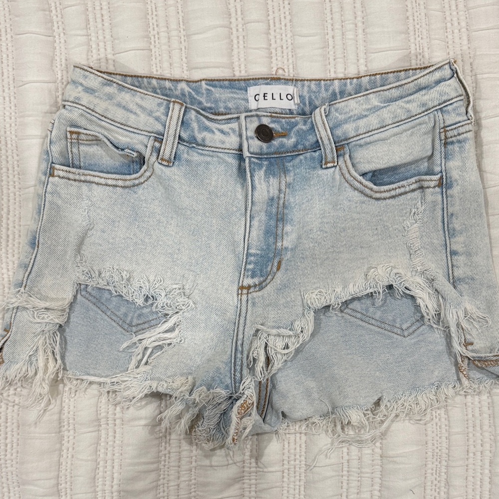 Cello Sky Blue Frayed Denim Shorts